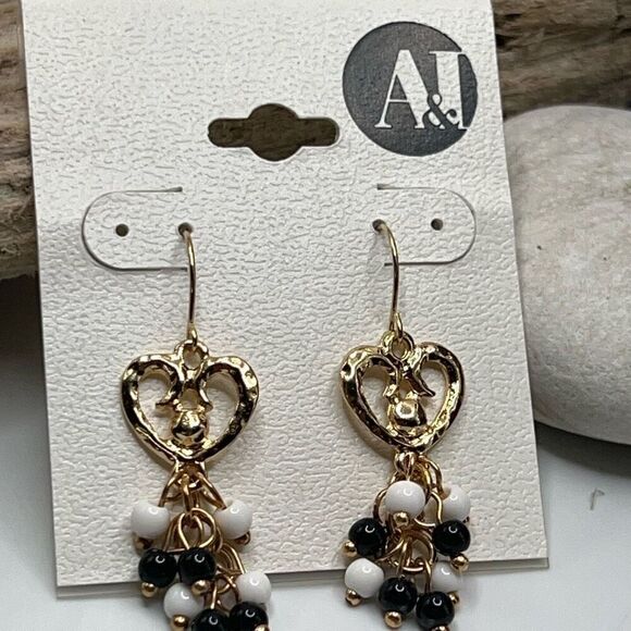 A & I Earrings Gold Navy Dangle - Picture 2 of 4